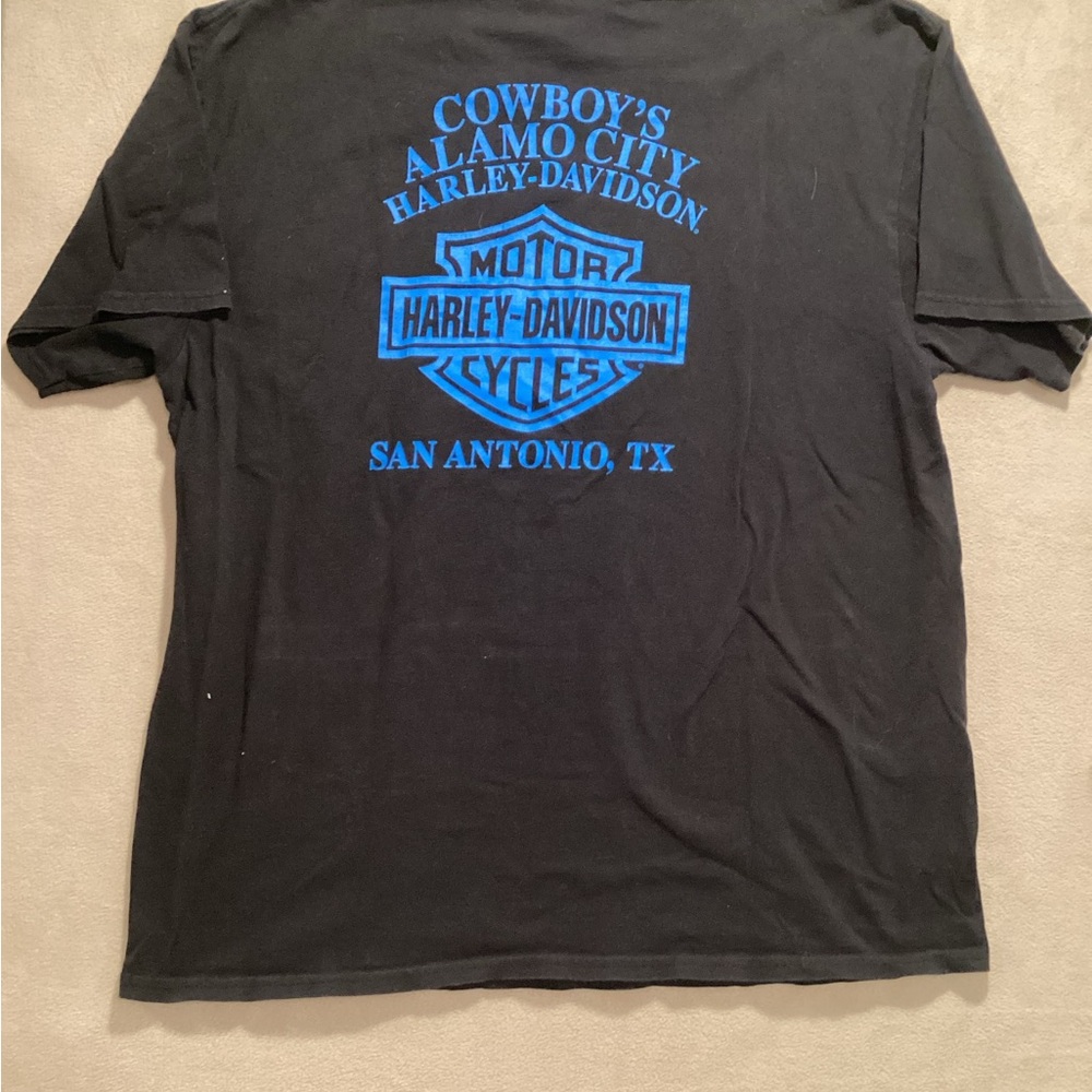 Harley-Davidson Black T-Shirt with Blue Logo - San Antonio Graphic